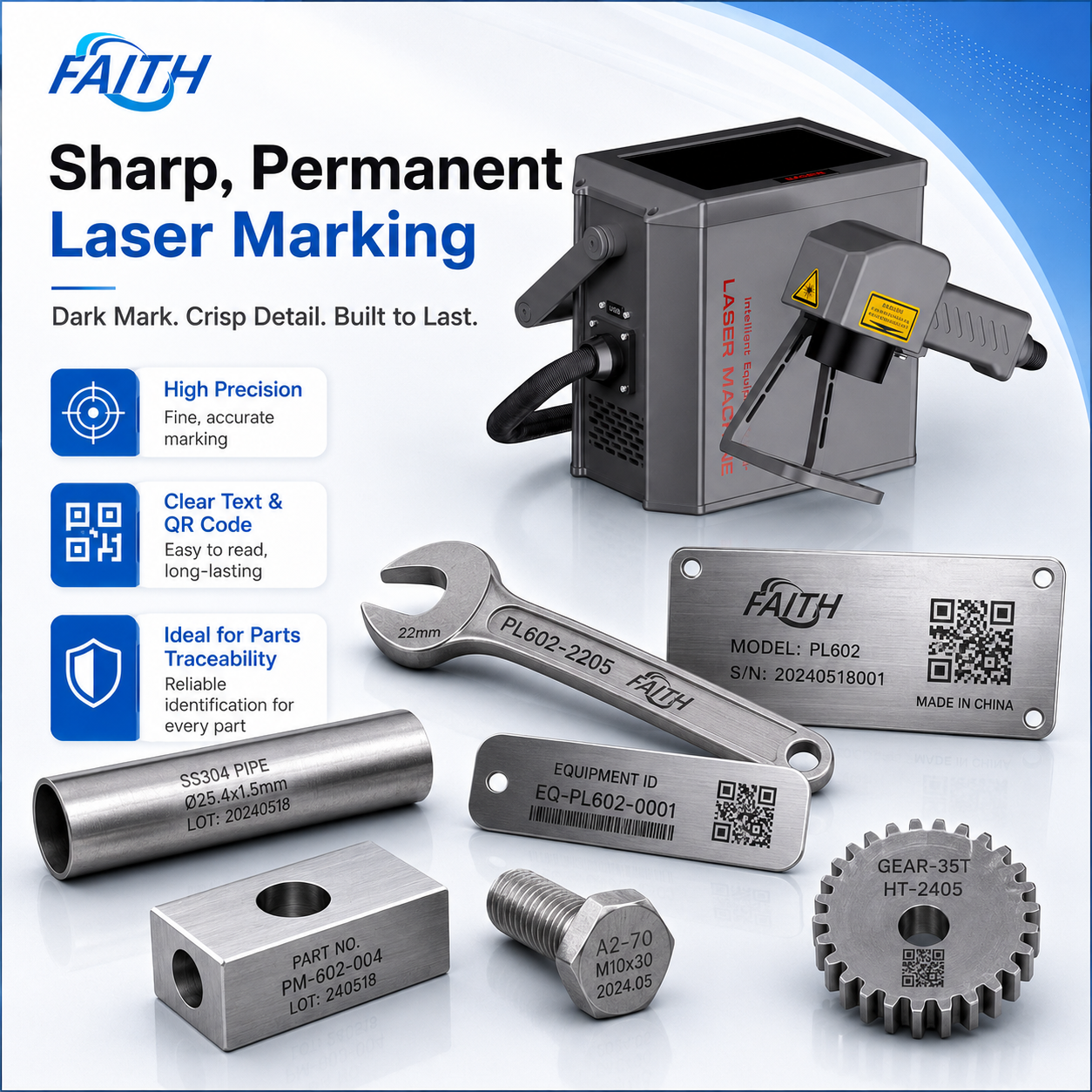 Faith Handheld Laser Marking Equipment for Industrial Metal Parts Traceability