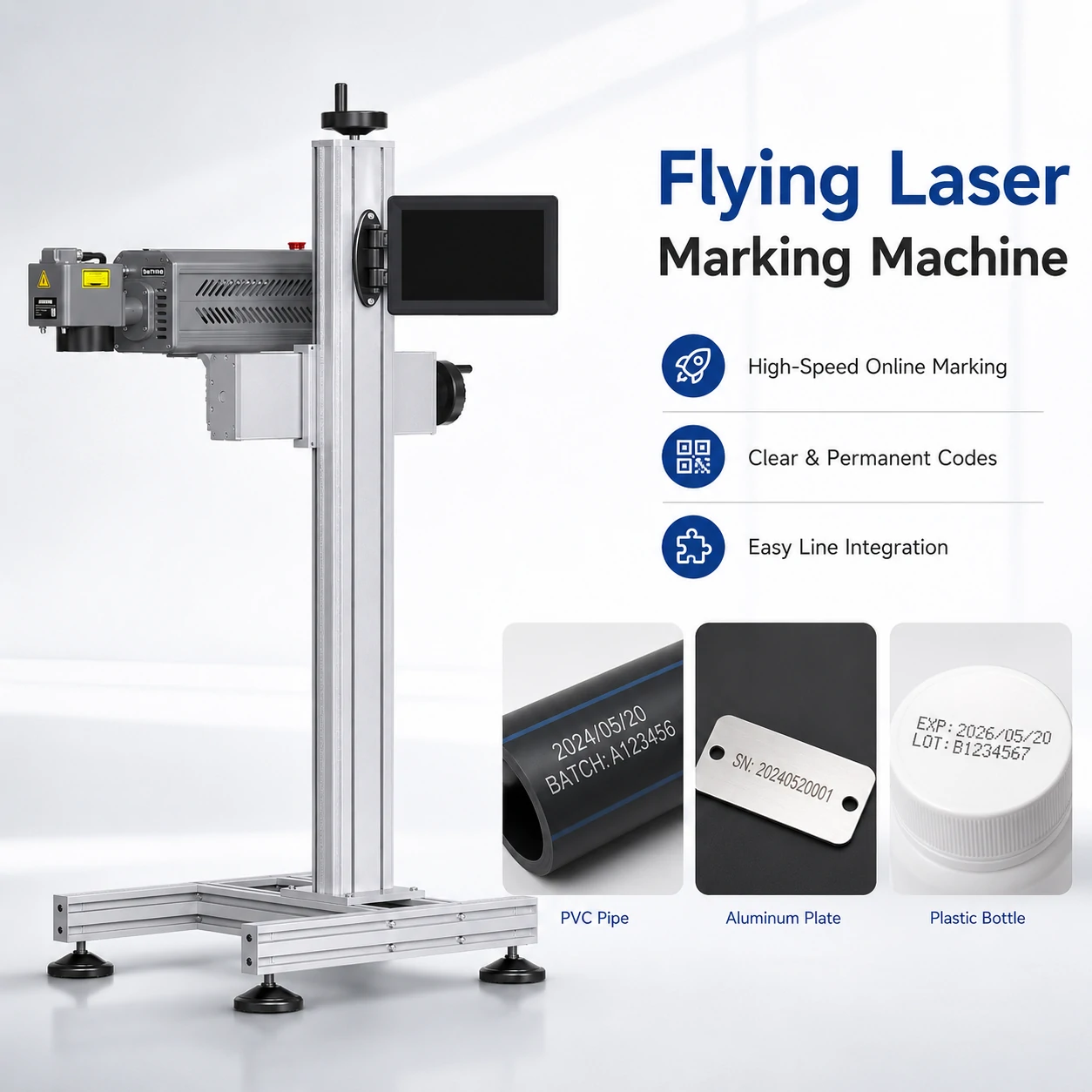 High-Speed Fiber Laser Pipe Marking Machine for Date, Serial Number and Text