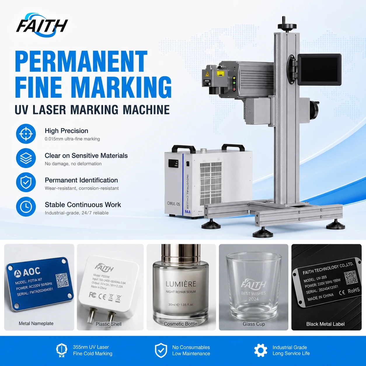 Industrial UV Laser Marking Machine for Clear Date Code, Logo, QR Code, and Batch Number Marking