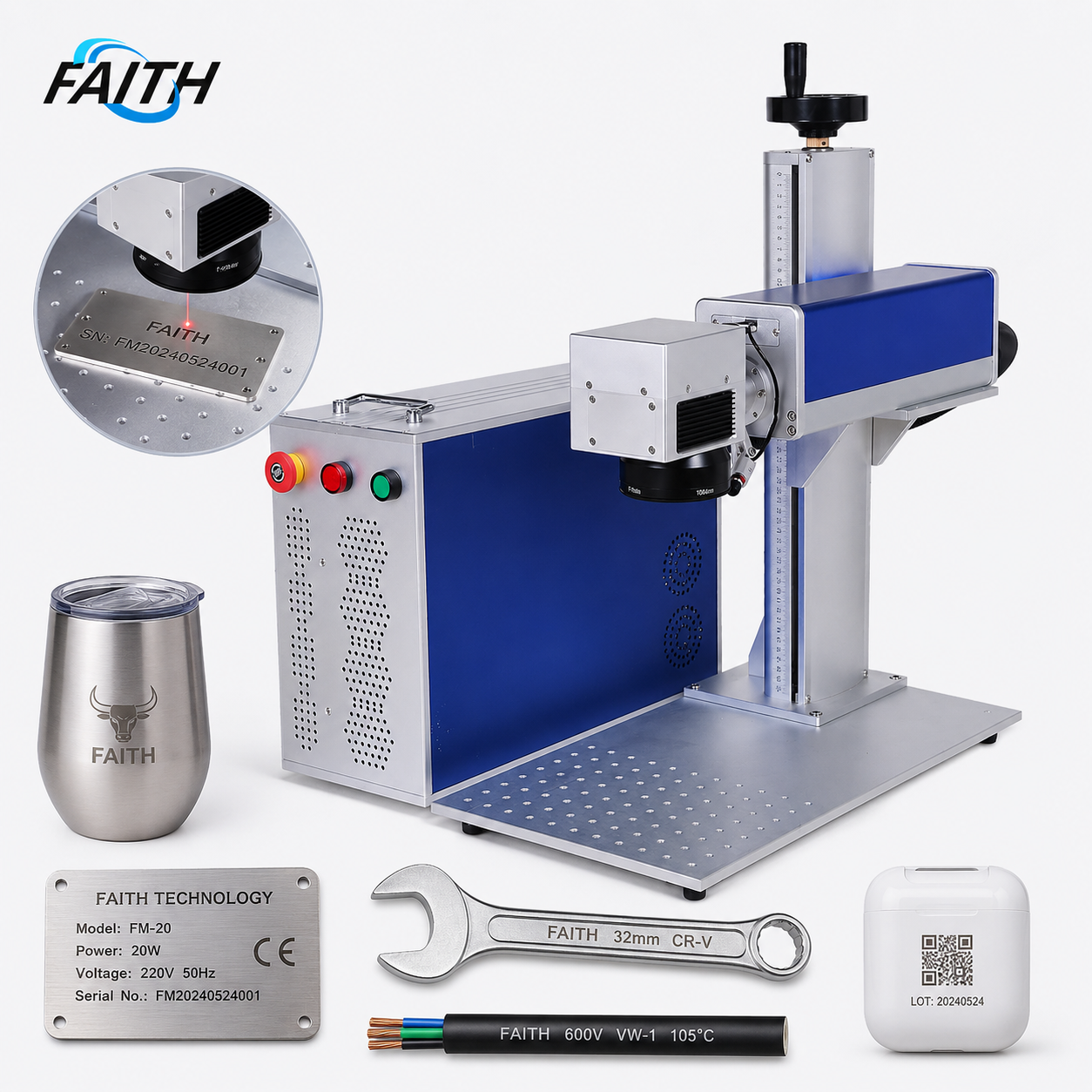 Faith Desktop Fiber Laser Marking Machine for Metal Parts Logo QR Code Serial Number